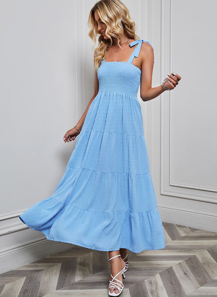 Robe Maxi Femme avec Bretelles Volantes et Ourlet Évasé Levoire