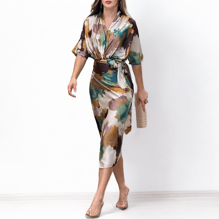 Robe portefeuille pour femmes avec élégante manche kimono et ceinture à la taille Levoire