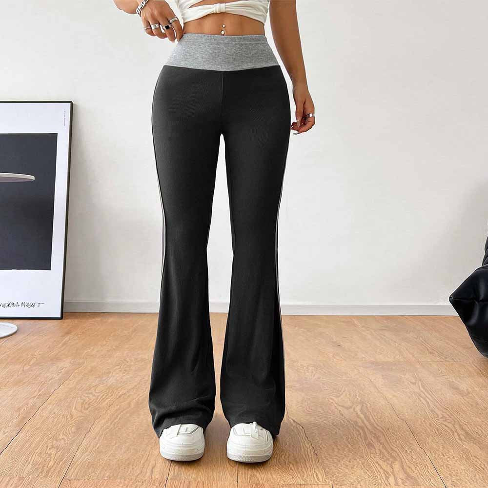 Pantalon évasé sportif pour femmes avec taille haute et inserts latéraux contrastés Levoire
