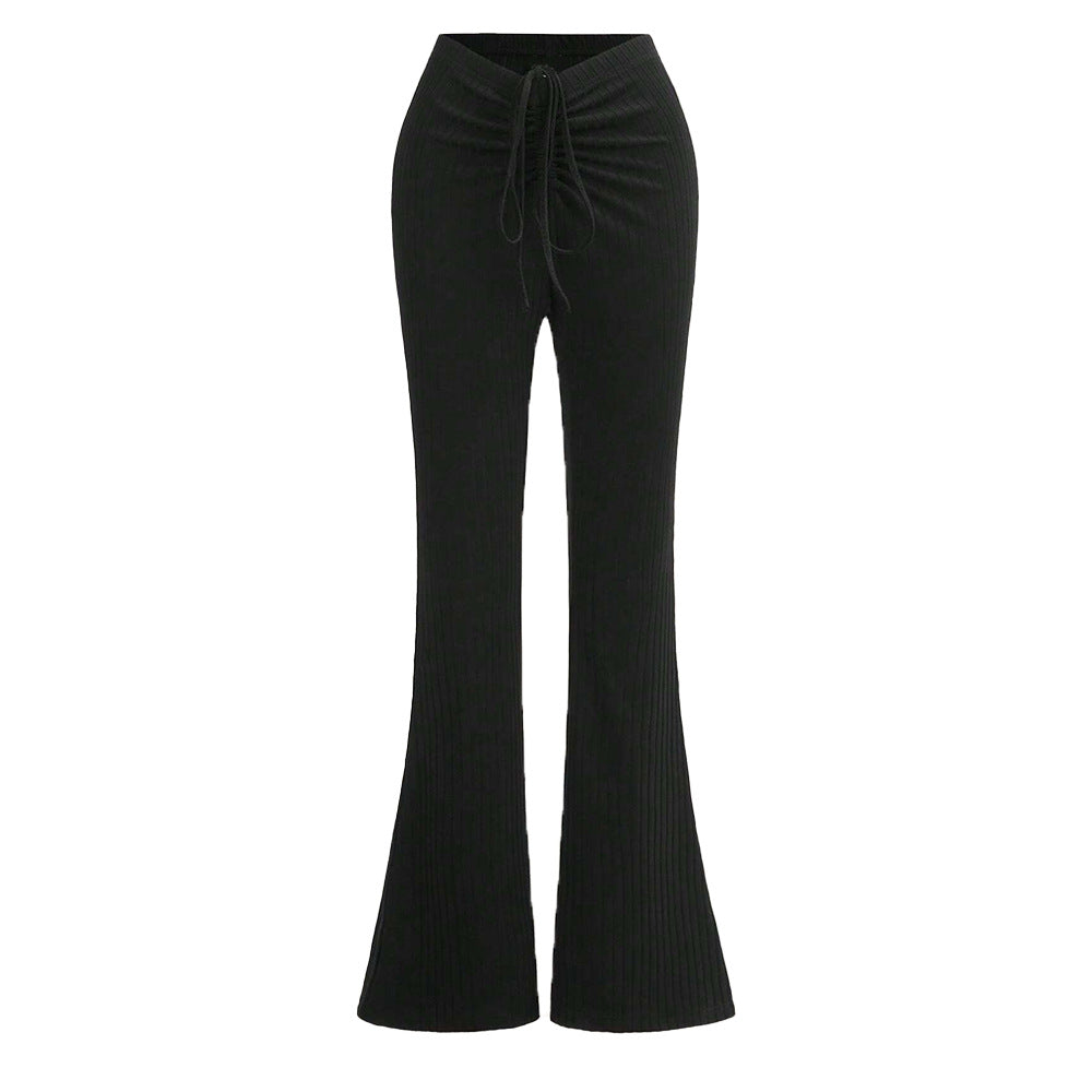 Pantalon à panneaux côtelés pour femmes avec taille haute et cordon de serrage latéral Levoire