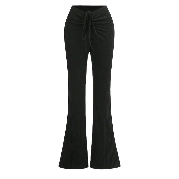 Pantalon à panneaux côtelés pour femmes avec taille haute et cordon de serrage latéral Levoire