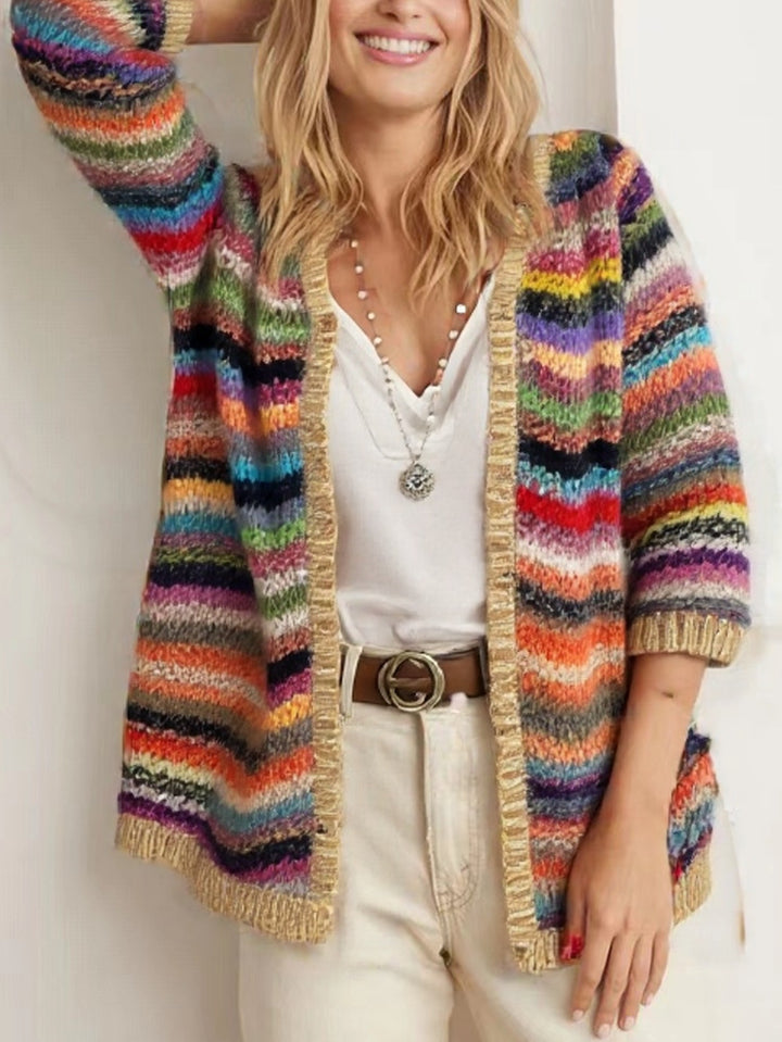 Cardigan tendance femme avec motif zigzag coloré et finitions à franges Levoire