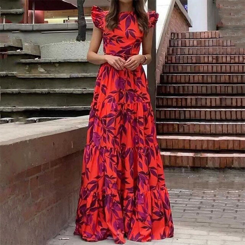 Robe maxi femme avec détails en volants et design floral Levoire