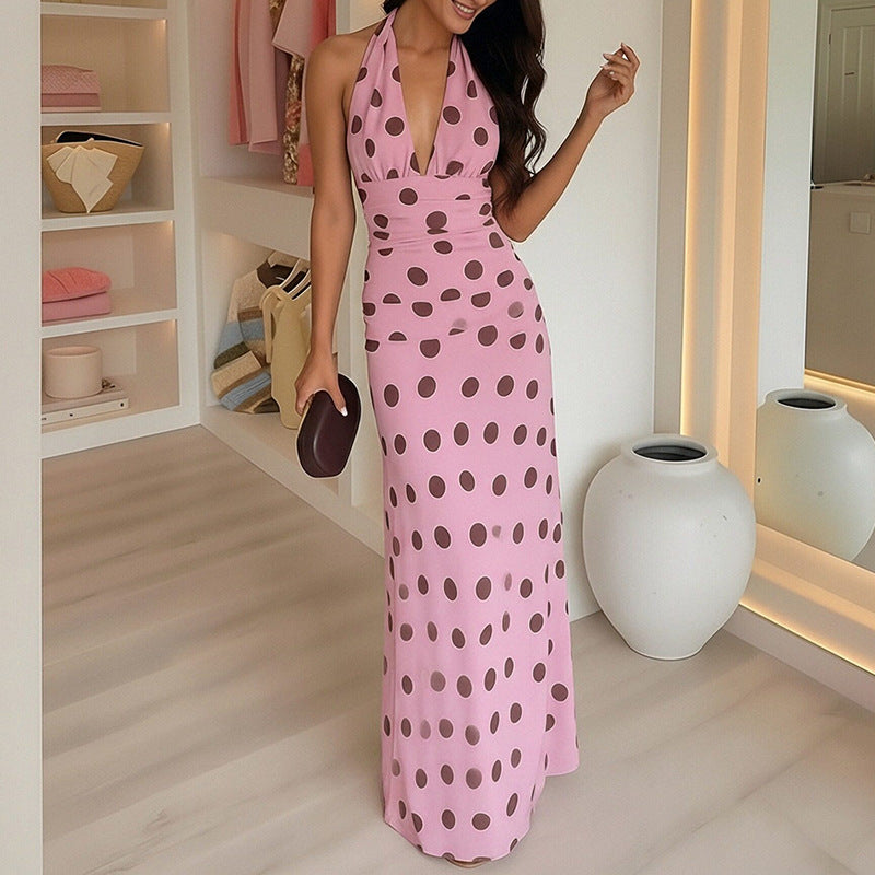 Robe maxi femme avec col halter et motif pois ludique Levoire