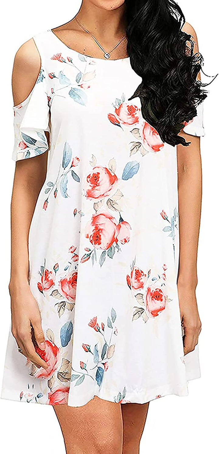 Robe d'été pour femmes avec design floral et découpe à épaule dénudée Levoire
