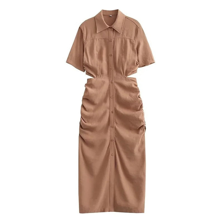 Levoire | Robe d'été décontractée à manches courtes ouvertes Braun