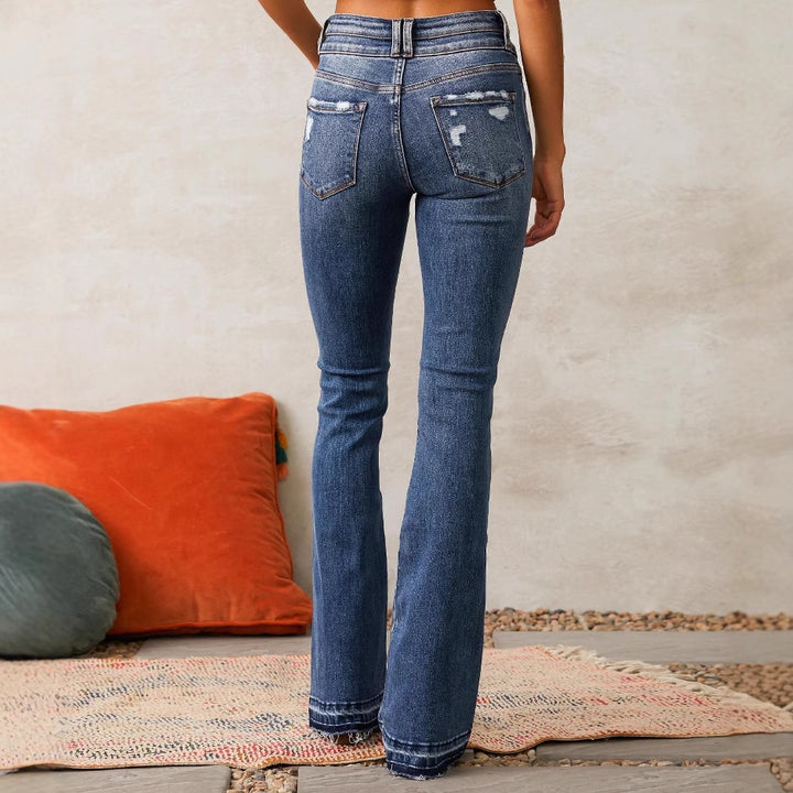 Jeans évasés taille haute pour femmes avec détails déchirés à la mode Levoire