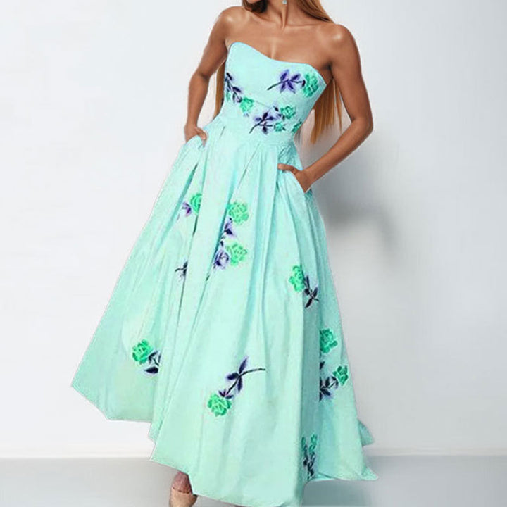 Robe maxi élégante sans bretelles pour femmes avec design floral et poches latérales Levoire