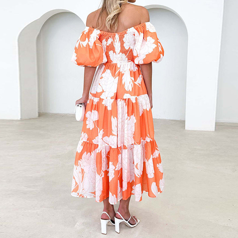 Robe Maxi pour femmes avec de volumineuses manches bouffantes et un design floral Levoire