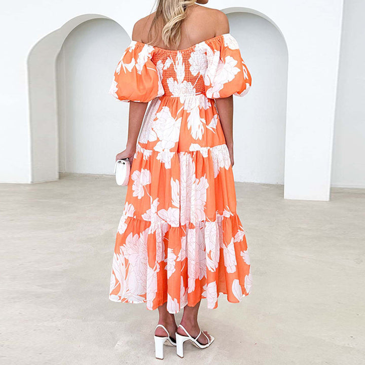 Robe Maxi pour femmes avec de volumineuses manches bouffantes et un design floral Levoire