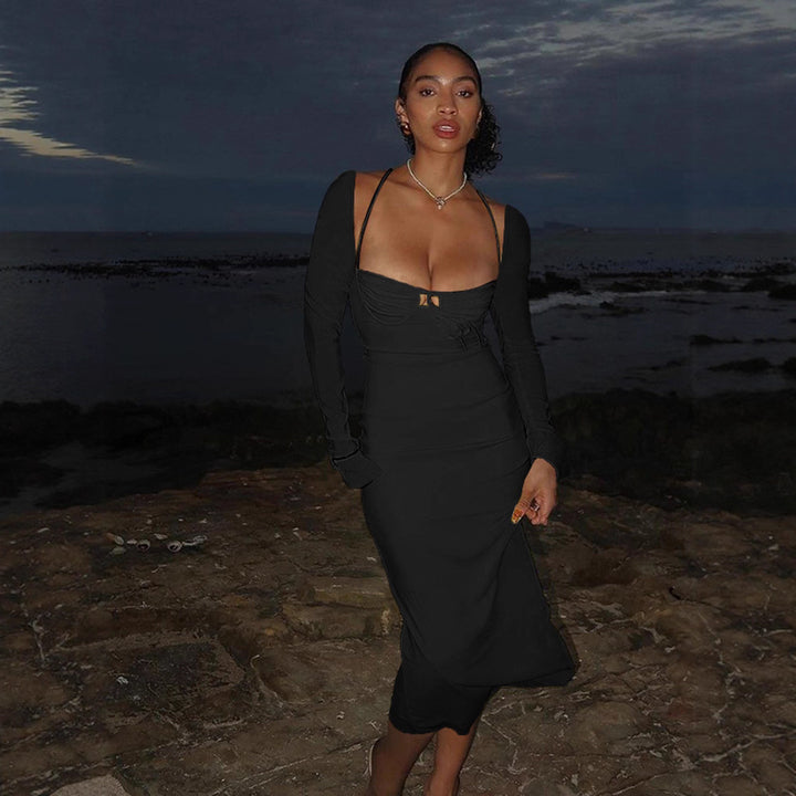Robe élégante pour femmes ajustée avec fines bretelles et manches en aile Levoire