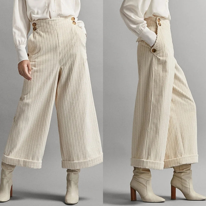 Pantalon large en velours côtelé pour femmes avec boutons décoratifs Levoire