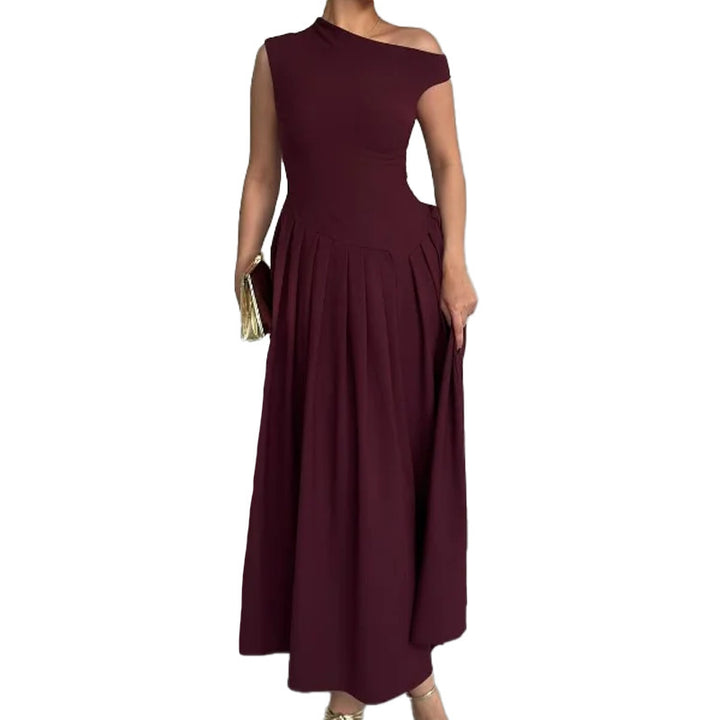 Robe maxi élégante à épaule unique pour femme avec plissés et jupe fluide Levoire