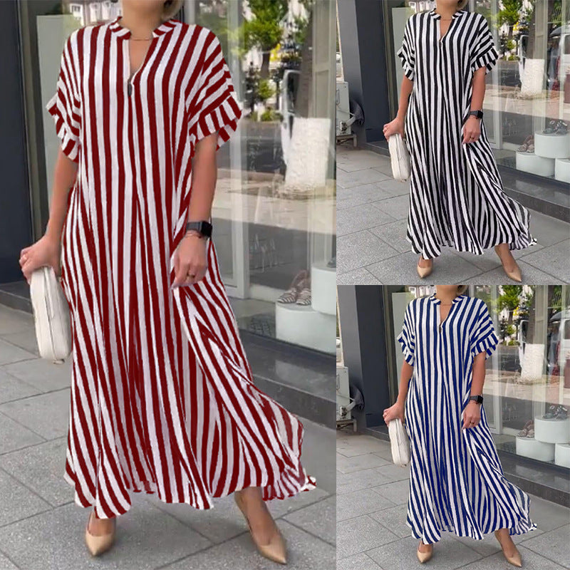 Levoire | Trendik rayé imprimé fente longue robe maxi