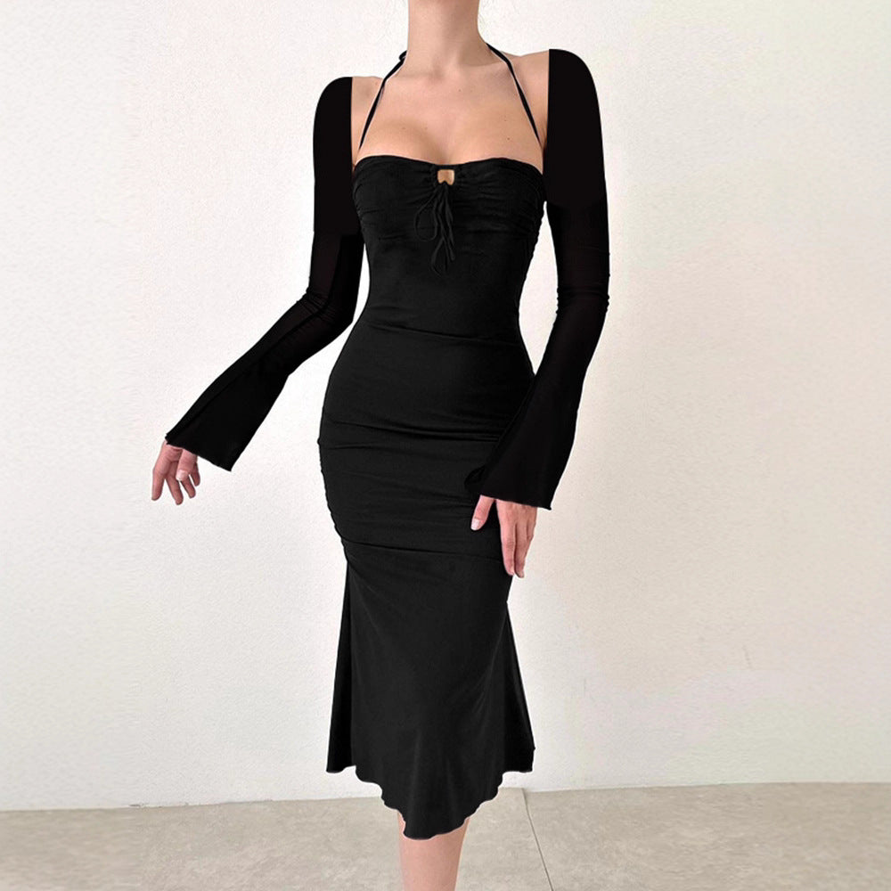 Robe élégante pour femmes ajustée avec fines bretelles et manches en aile Levoire
