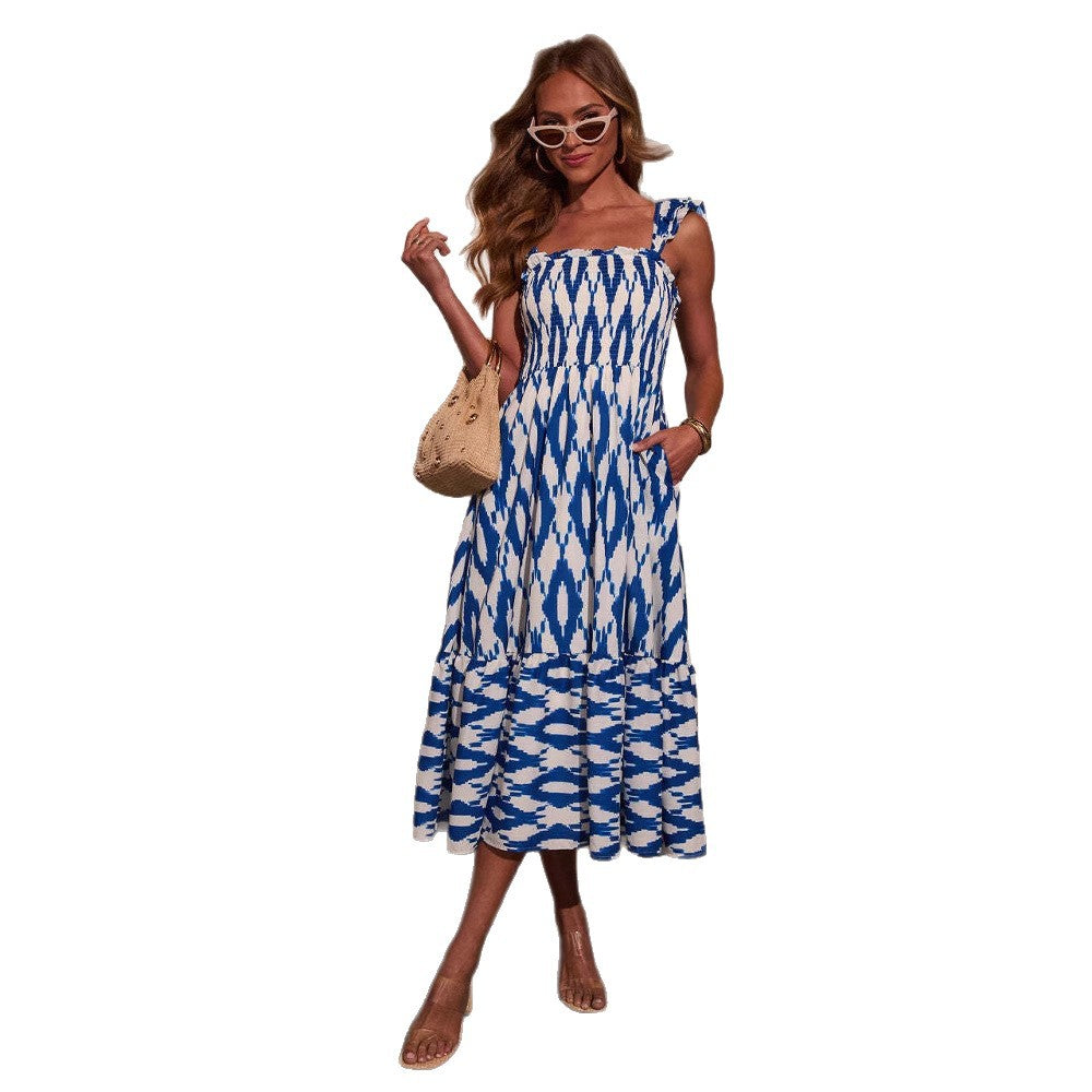 Robe maxi pour femmes avec corsage élastique, détails en volants et poches pratiques Levoire