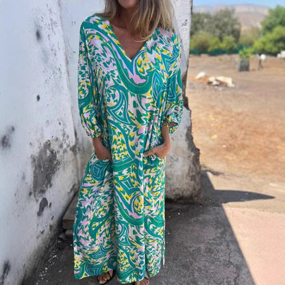 Levoire | Élégante Femmes Printemps Été Imprimé Robe V-Décolleté