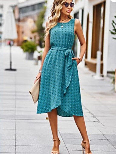 Robe portefeuille pour femme avec des points brillants et ceinture à la taille Levoire