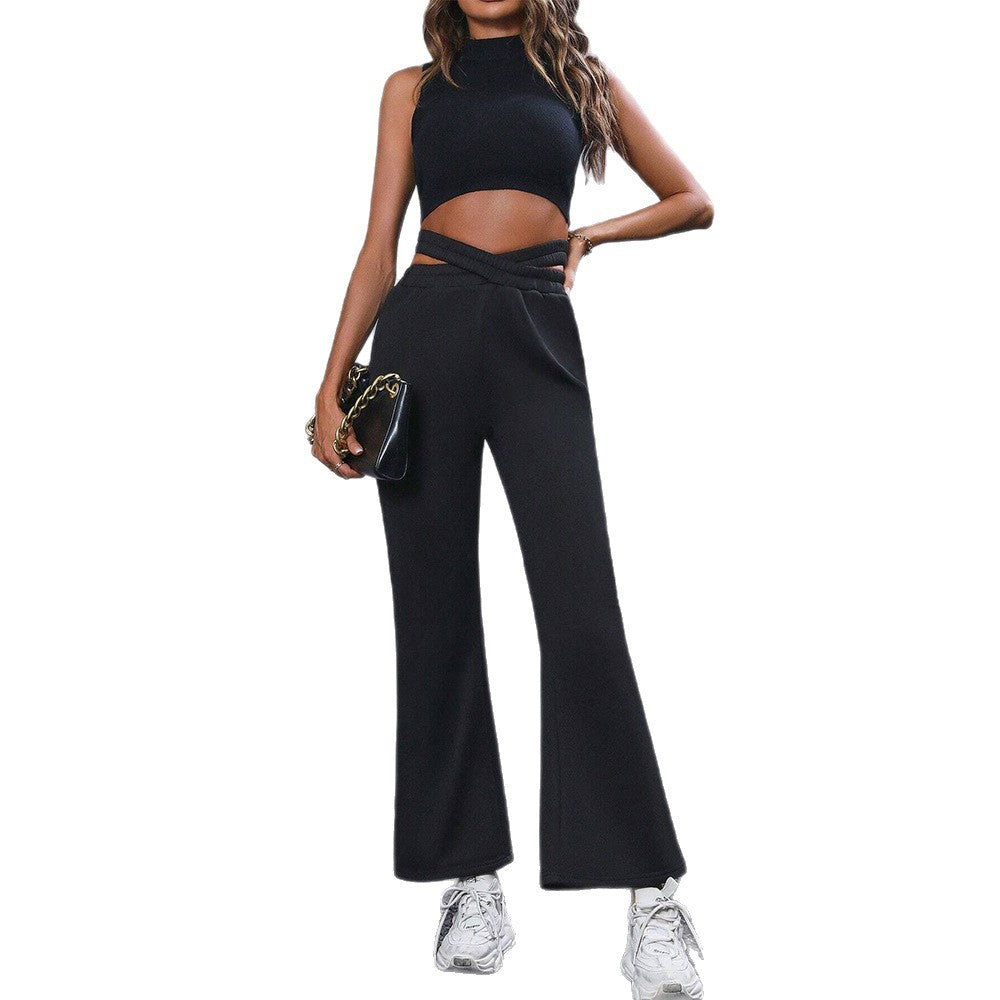 Pantalon large taille haute pour femmes avec détail de nœud élégant Levoire