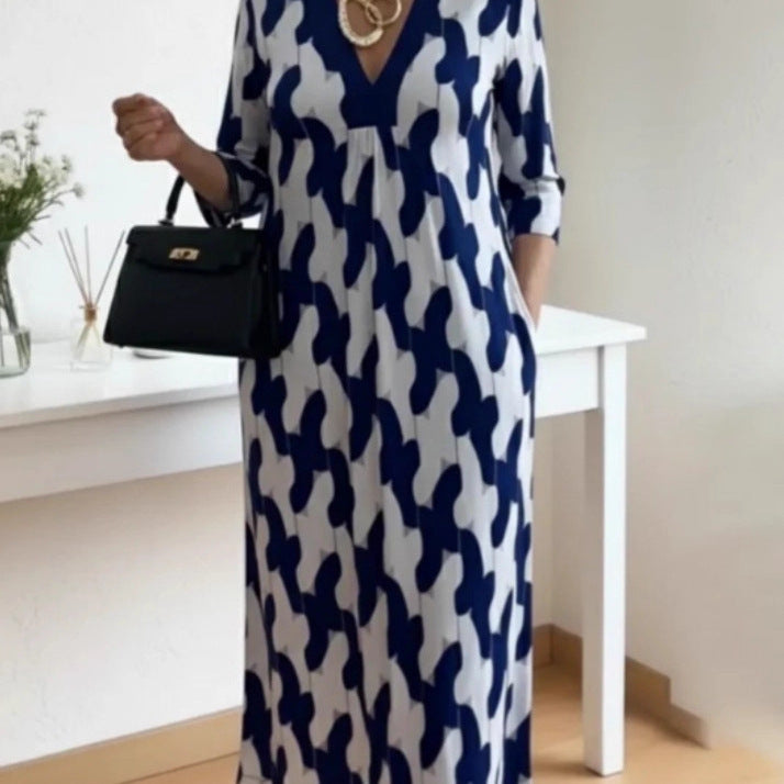 Robe maxi décontractée pour femmes avec un élégant col en V et des poches latérales pratiques Levoire