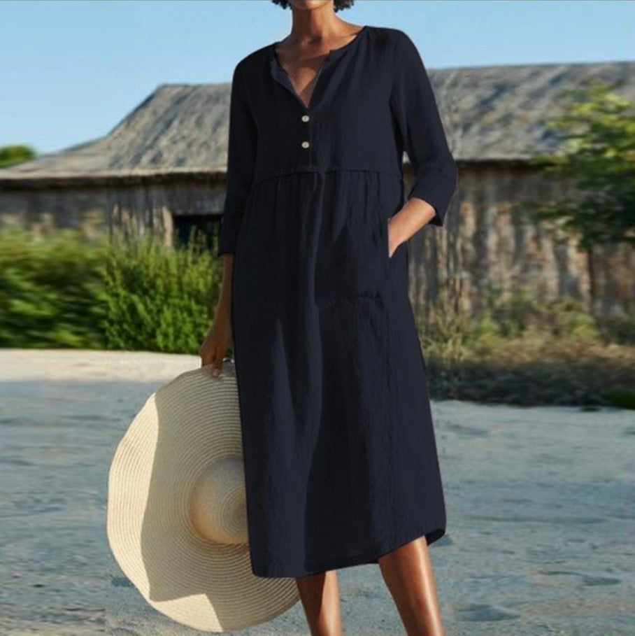 Levoire | Robe à sac Coton-lin À manches mi-longues Robe Noir