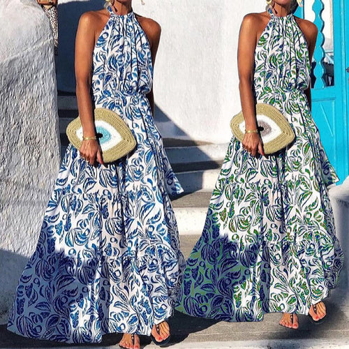 Robe Maxi Femme avec Motif Floral Raffiné et Design à Col Halter Levoire