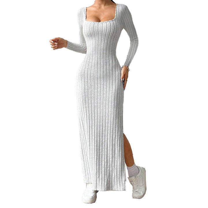 Robe Maxi Femme avec Tricot Côtelé Élégant et Fente Chic Levoire