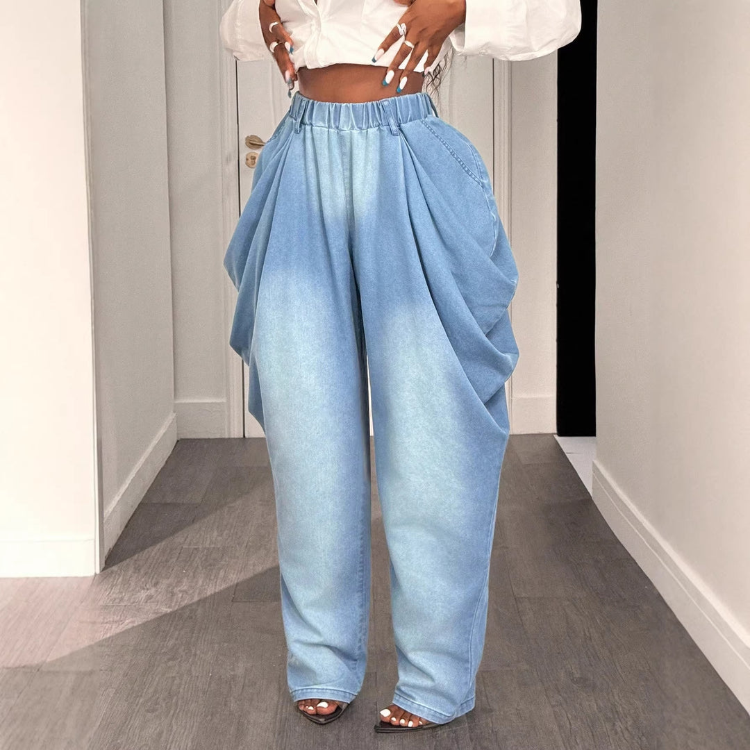 Jeans baggy décontractés pour femmes avec une taille haute et des poches latérales pratiques Levoire