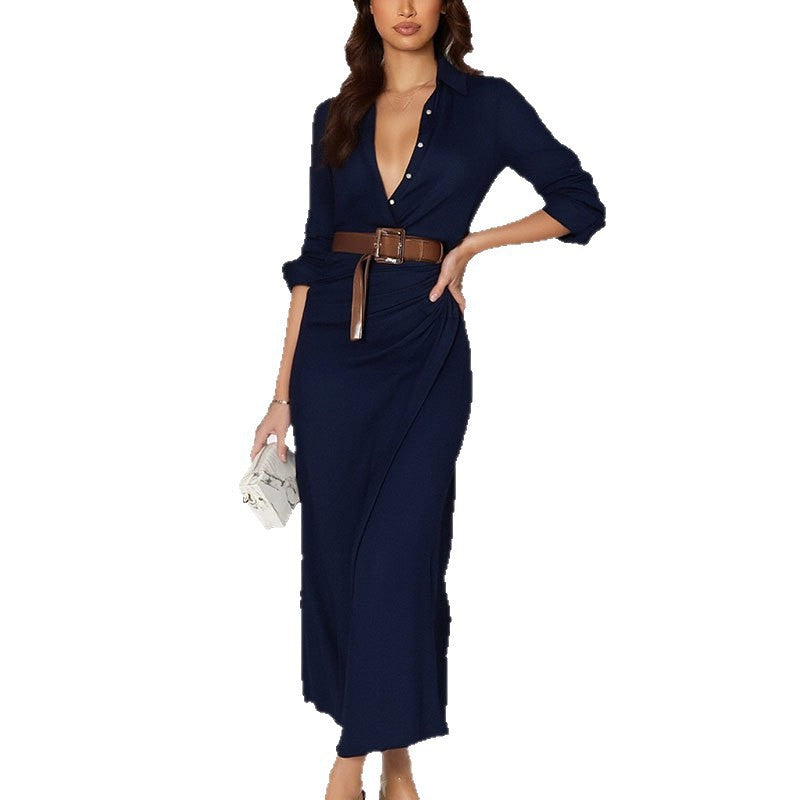 Robe maxi pour femmes avec décolleté en V profond et détails définissant la taille Levoire