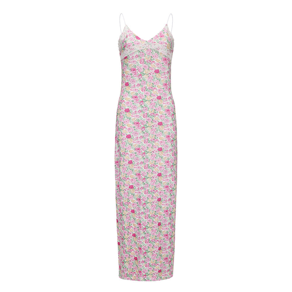 Levoire | Robe Maxi Bodycon Fleurie à Décolleté en V sexy Rosa
