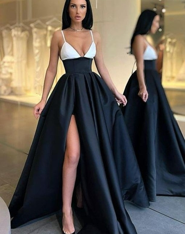 Levoire | Tenue de soirée glamour à fente Noir et blanc