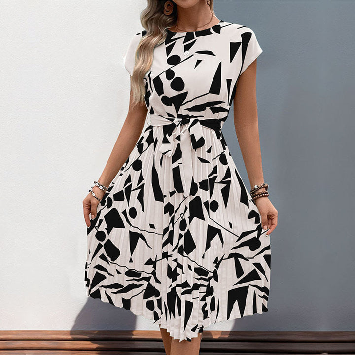 Robe maxi plissée pour femmes avec motif artistique et ceinture à nouer ajustable Levoire