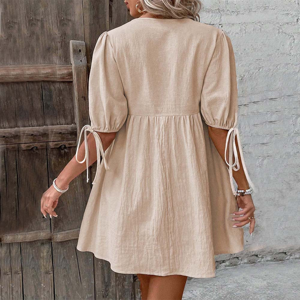 Robe d'été décontractée pour femmes avec décolleté en V et détails à volants Levoire