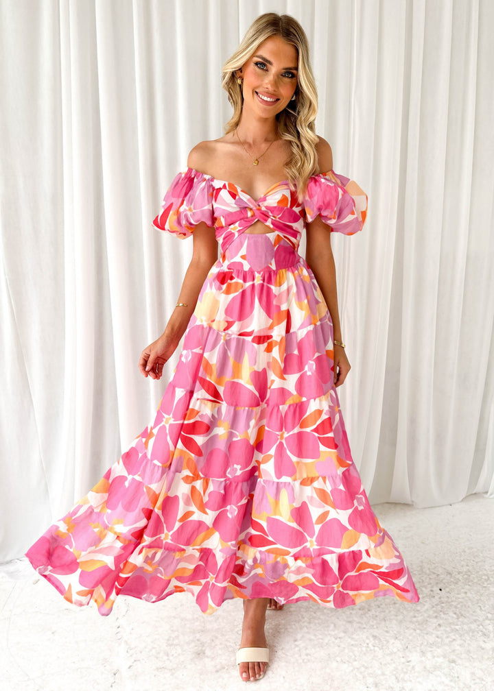 Robe maxi pour femmes avec un design sophistiqué à épaules dénudées et des manches bouffantes volumineuses Levoire