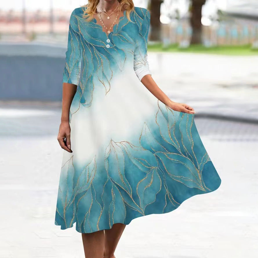 Levoire | Élégante robe mi-longue à manches avec imprimé printanier A3