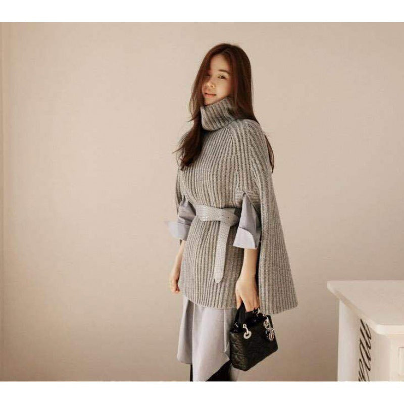 Pull femme avec col roulé et ceinture Levoire