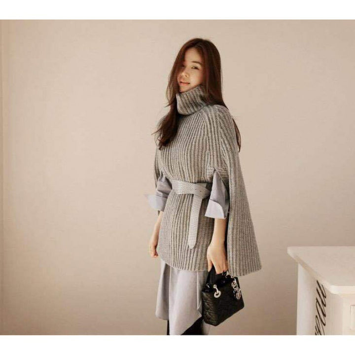 Pull femme avec col roulé et ceinture Levoire