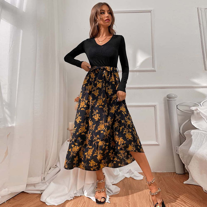 Robe maxi pour femme avec décolleté en V profond et jupe fleurie Levoire