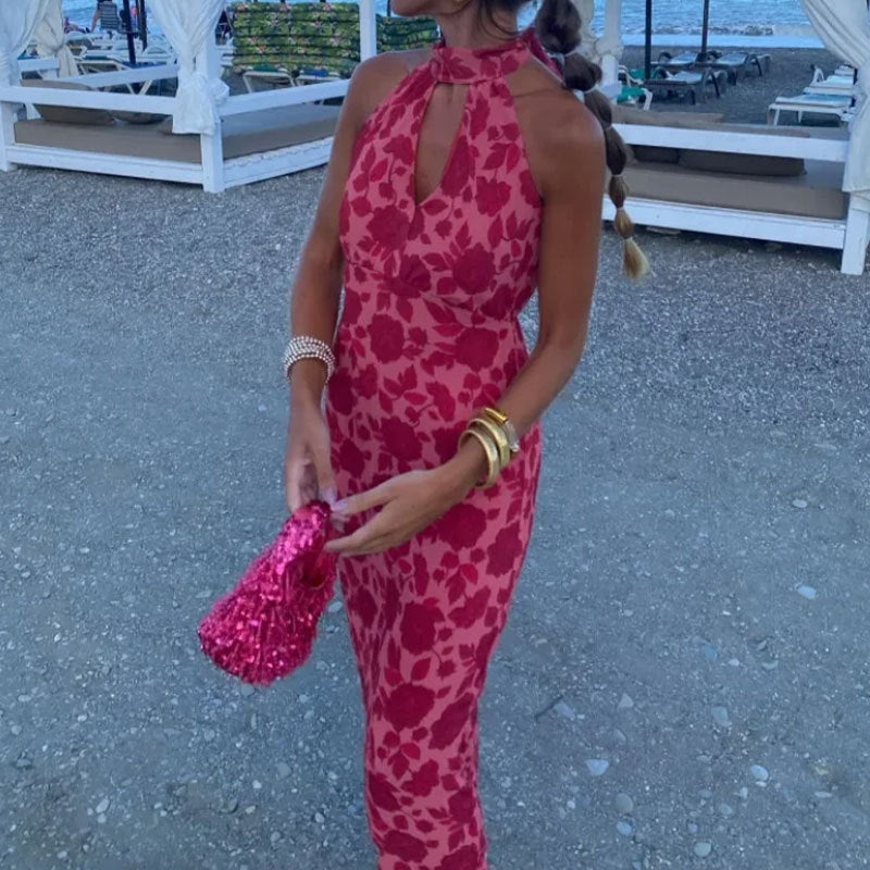 Robe maxi femme avec chiffon floral et col élégant Levoire