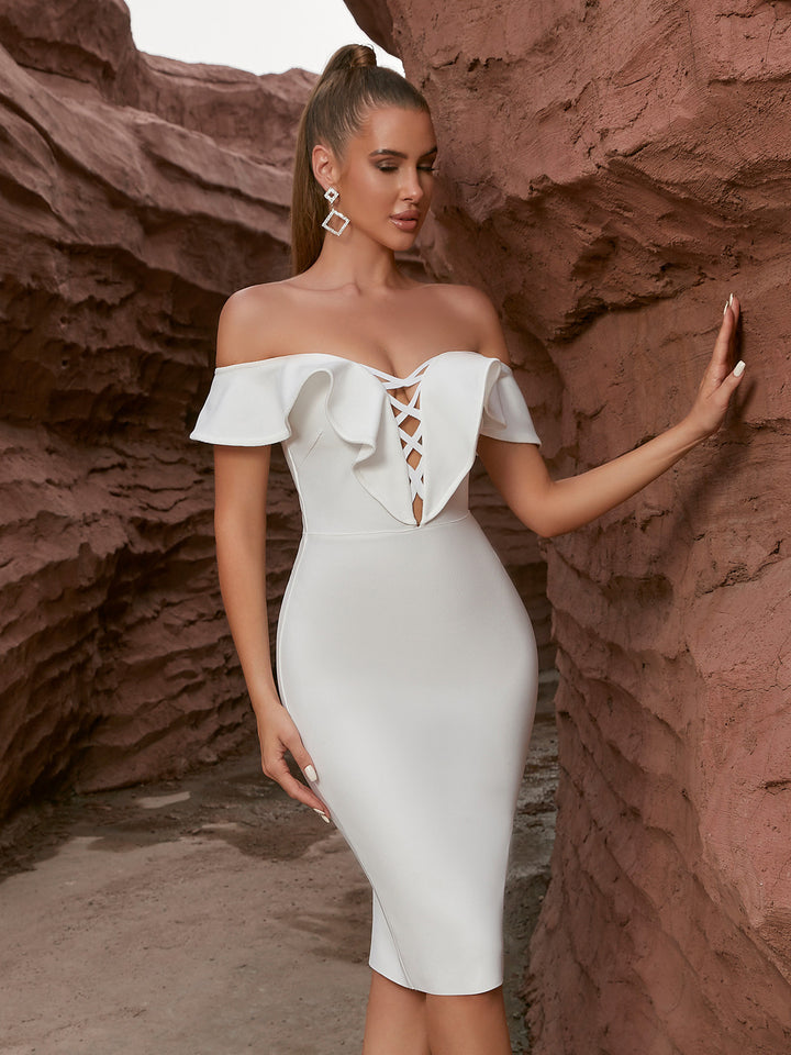 Robe fourreau pour femmes avec des manches volantes et un décolleté structuré Levoire