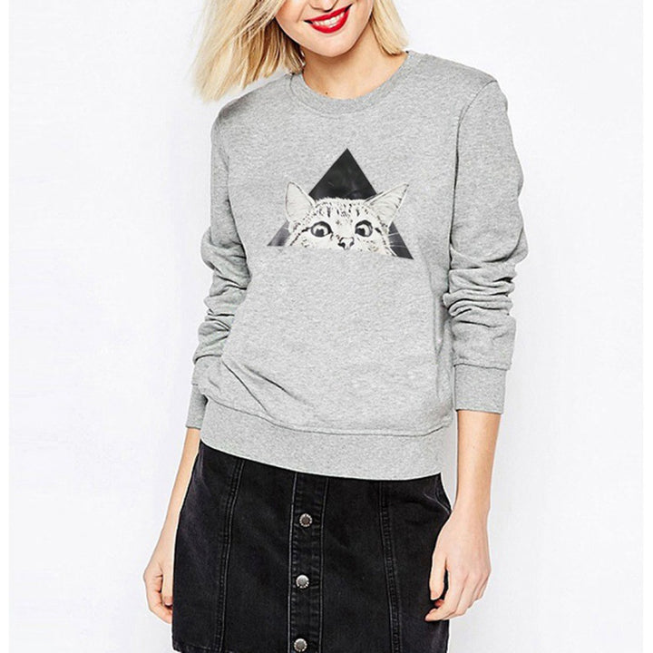 Sweat-shirt féminin avec motif de chat et design géométrique créatif Levoire
