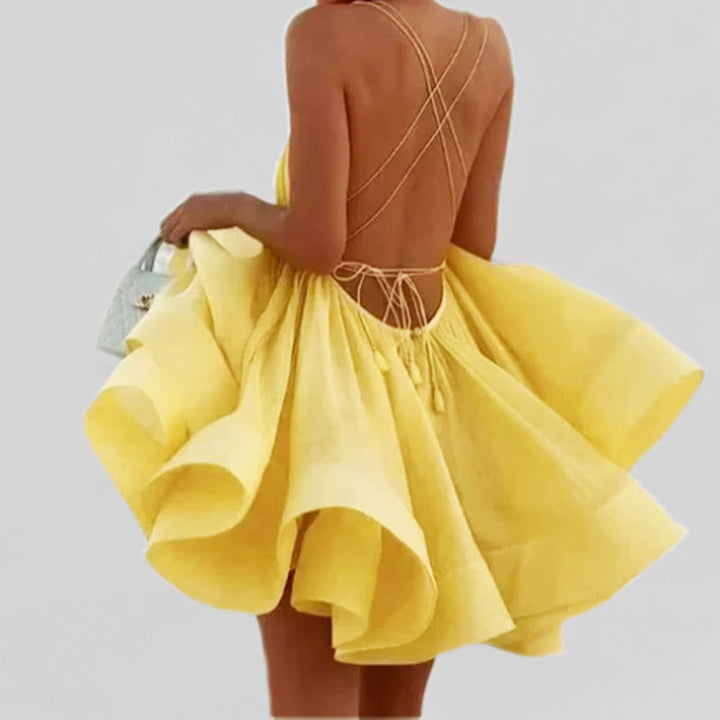Robe décontractée d'été pour femmes avec décolleté en V profond et jupe évasée Levoire