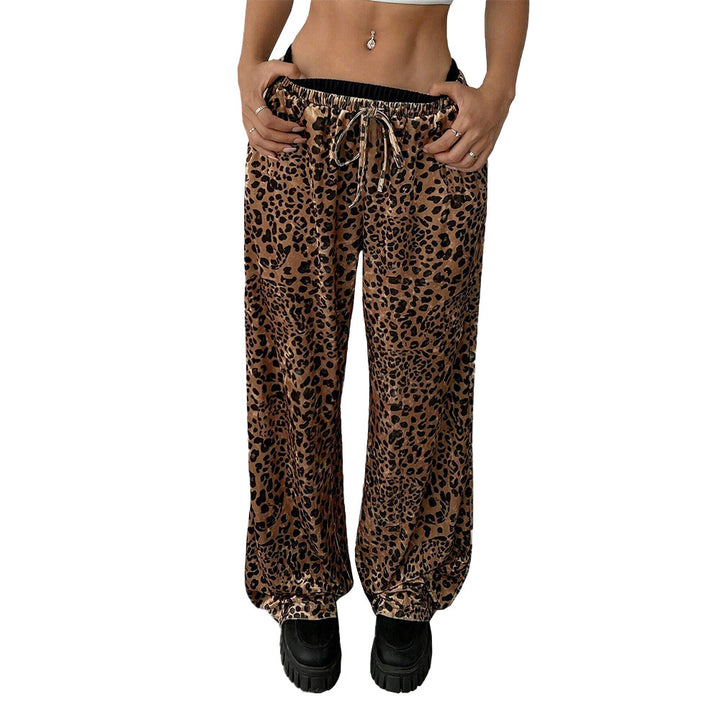 Pantalons larges de détente pour femmes avec imprimé léopard et taille élastique Levoire