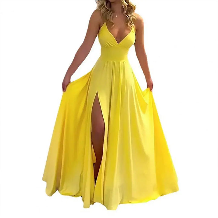 Robe maxi fluide pour femmes avec décolleté en V profond et fente haute Levoire