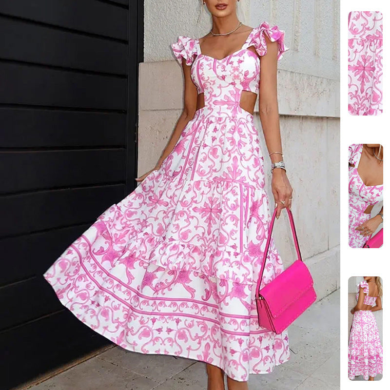 Robe maxi femme avec un design découpé romantique et des détails en volants Levoire