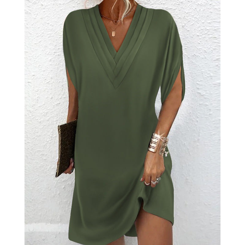 Levoire | Robe à manches chauve-souris décolleté en V Plissé Robe à manches chauve-souris Vert kaki