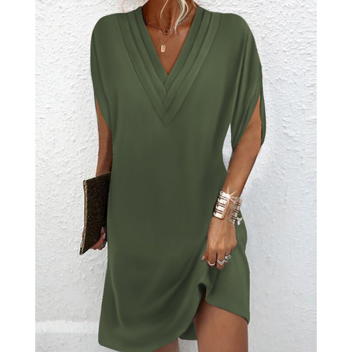 Levoire | Robe à manches chauve-souris décolleté en V Plissé Robe à manches chauve-souris Vert kaki