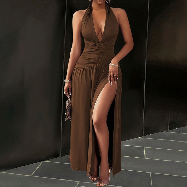 Robe maxi pour femmes avec décolleté en V plongeant et fente latérale Levoire