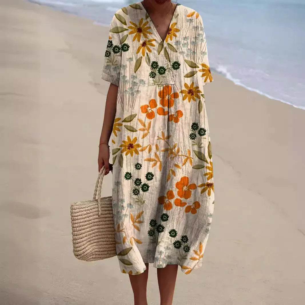 Levoire | Robe D'Été À Fleurs Colorées Beige