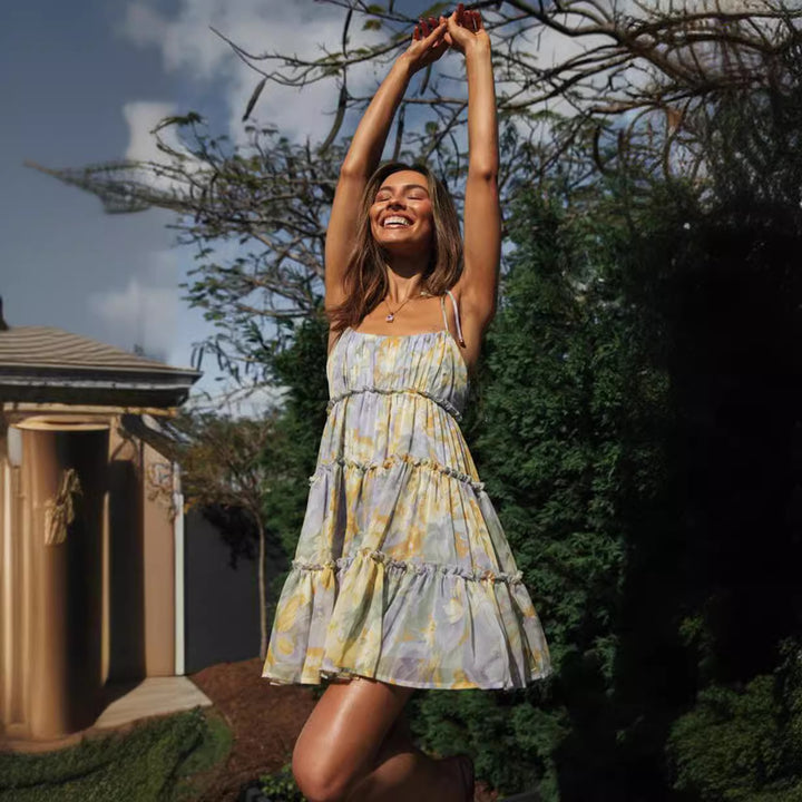Robe d'été aérienne pour femmes avec de délicates volants et des bretelles spaghetti Levoire